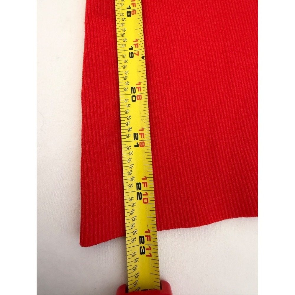 Theoryβ Womens Red Ribbed Knit Long Sleeve Crewneck Fitted Sweater Top L - Picture 12 of 16